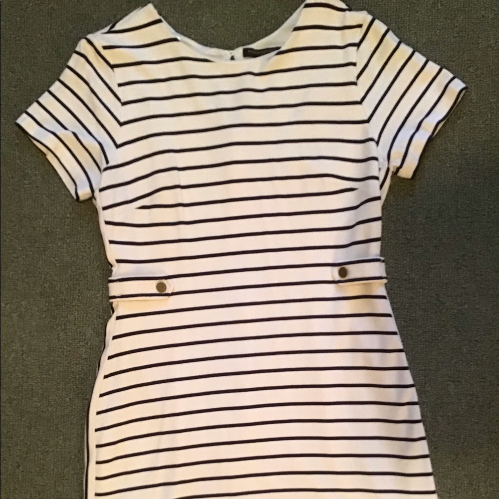 Banana Republic White with Navy Blue Stripe Dress